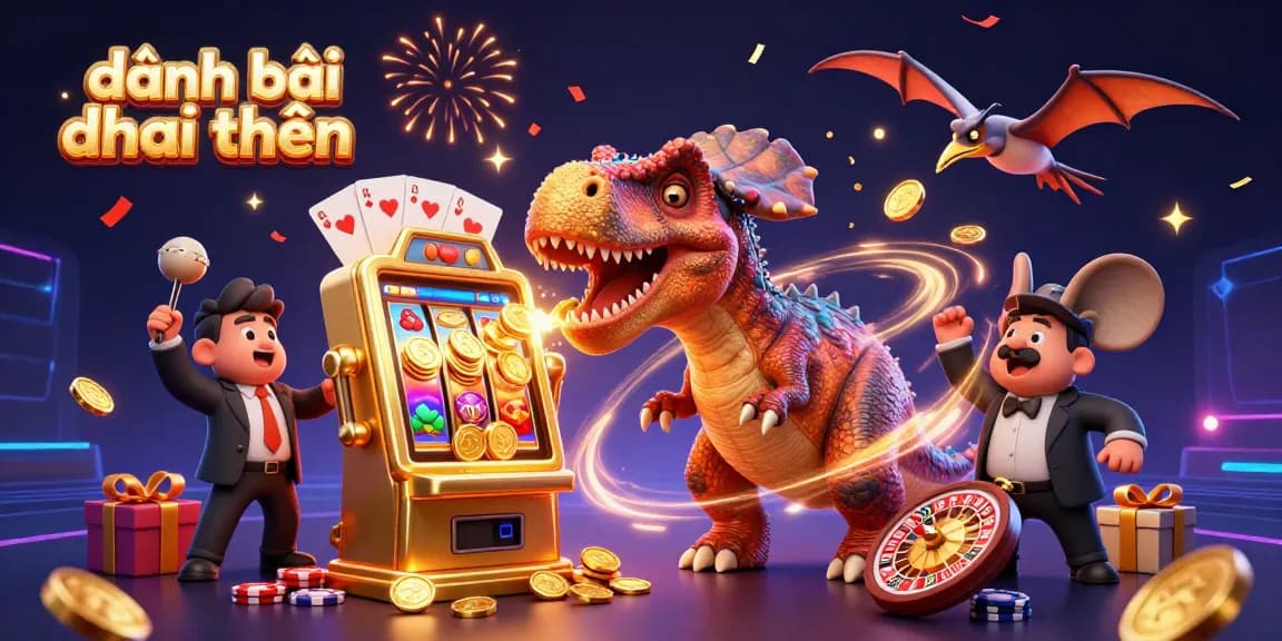 Experience the thrill of đánh bài đổi thưởng as a pachycephalosaurus breaks a slot machine, cashing in big!