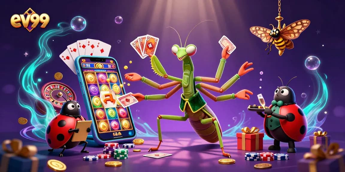 ev99 offers thrilling slot gameplay with lively characters and rich casino elements in a vibrant setting