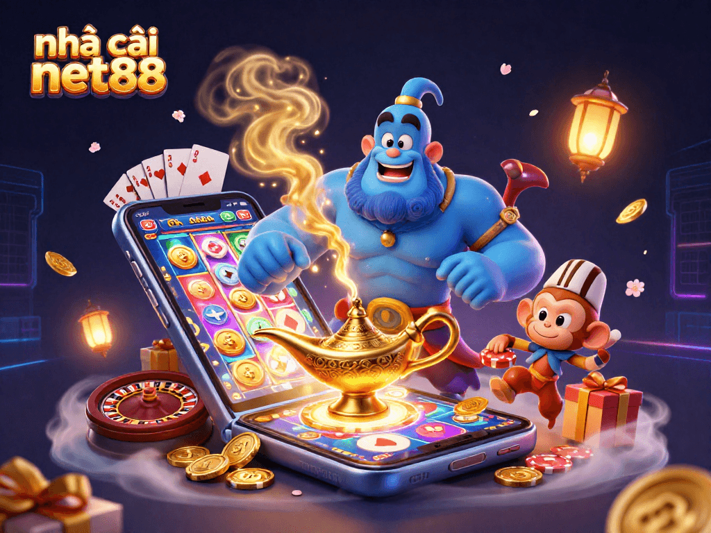 Experience the excitement at nhà cái net88 with 3D characters celebrating casino thrills and winnings.