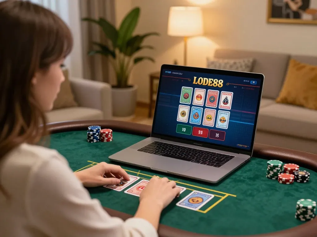 Engaging in a live casino game on LODE88, showcasing an immersive online gambling experience.
