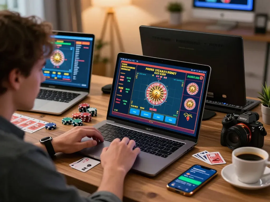 Engaging online gaming experience with 8KBET player enjoying live casino action in a cozy environment.