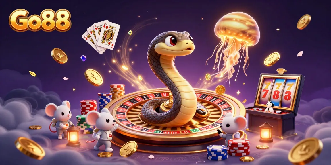 Experience thrilling gaming at Go88 with vibrant casino elements and dynamic characters.
