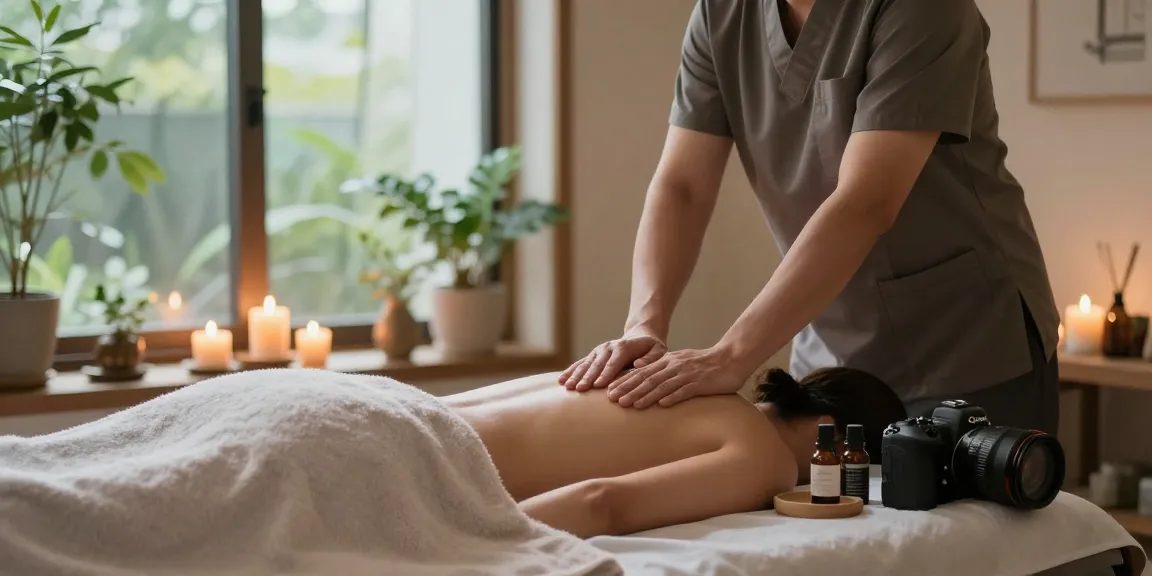 신촌출장마사지 service setup in a tranquil wellness studio with calming ambiance and essential oils.