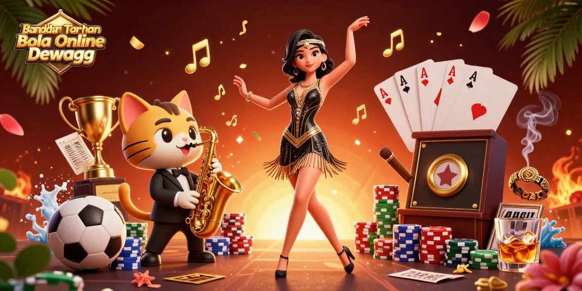 Engage in thrilling sports betting with Bandar Taruhan Bola Online Dewagg, featuring vibrant characters and lush casino elements.