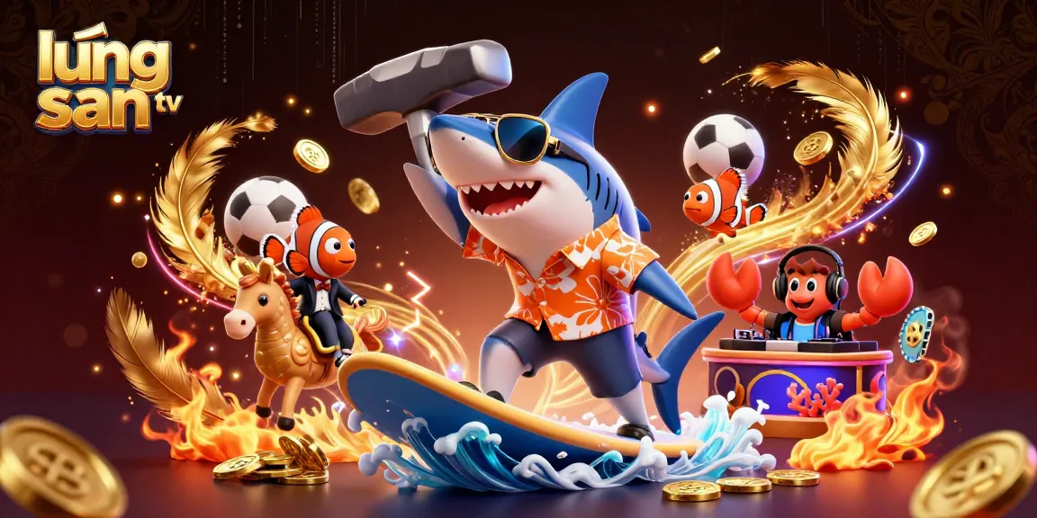 Engage in online betting excitement at lương sơn tv with a vibrant 3D illustration featuring a shark character and dynamic elements.