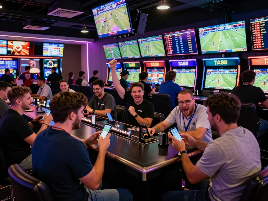 View of lively sports bettors engaging with the TA88 app during live matches