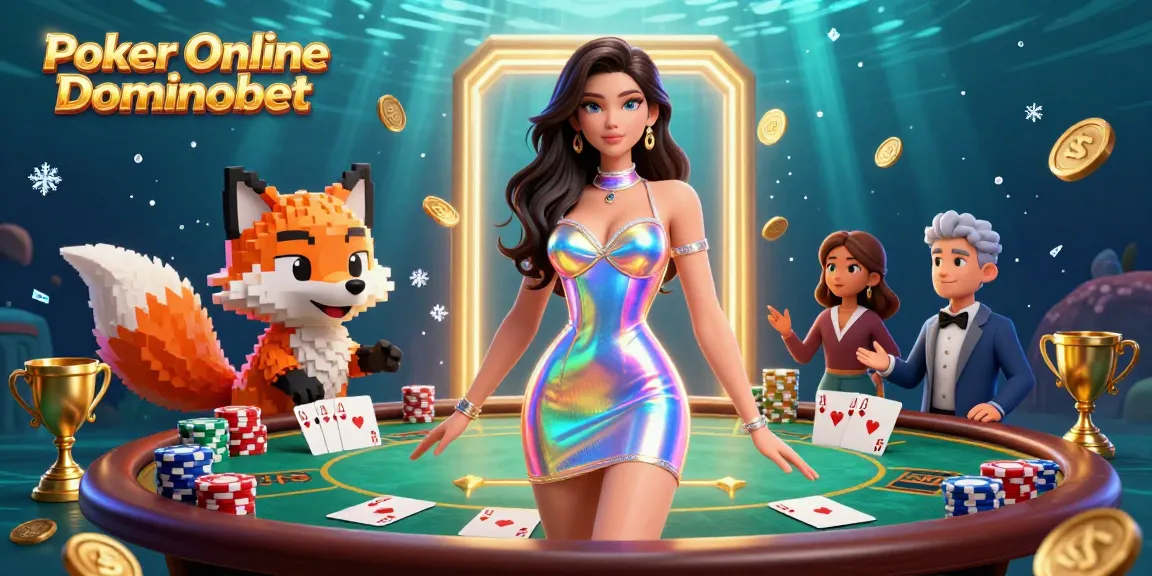 Experience thrilling Poker Online Dominobet action with vibrant characters and dynamic casino elements.
