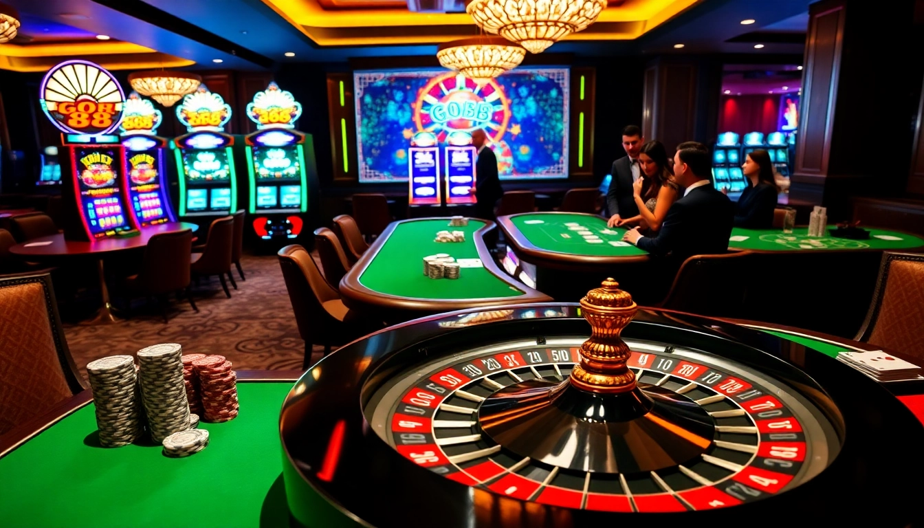 GO 88 casino table bustling with excitement as players enjoy vibrant gaming experiences.