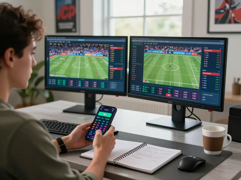 Person engaged in mobile sports betting on bet168 app in a modern home setting.