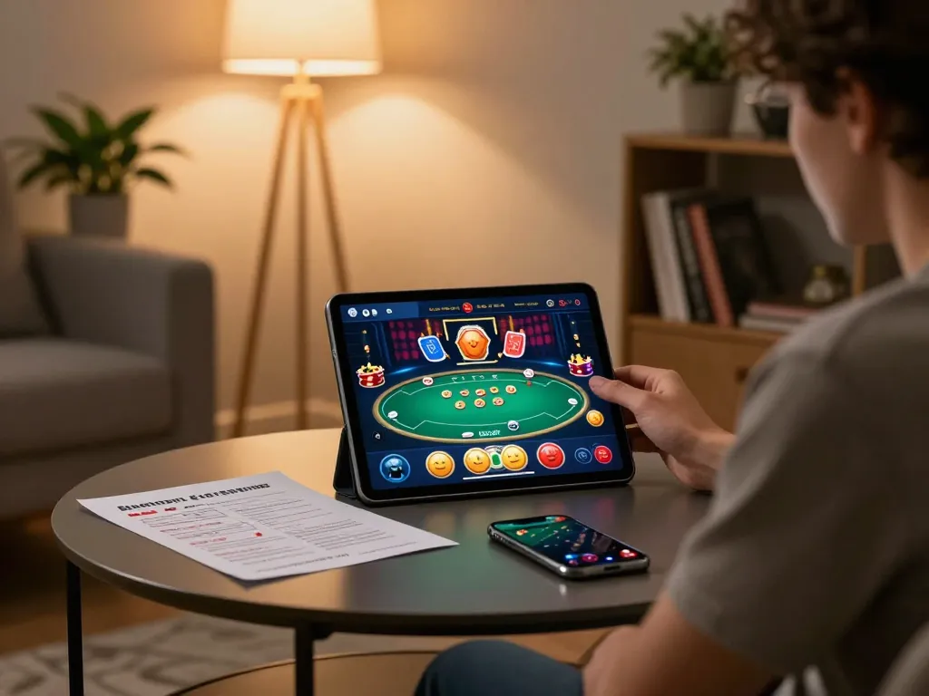 Engaging betting experience on ww88ju.com with poker gameplay displayed on a tablet in a cozy home setting.