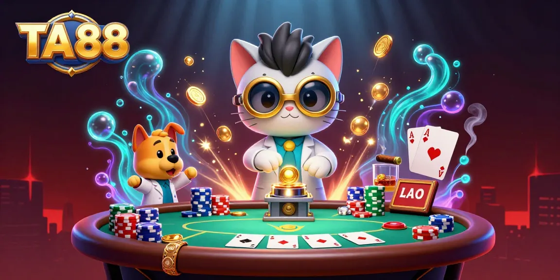 Experience exciting gameplay with TA 88 as the mad scientist cat creates winning strategies amidst poker chaos.