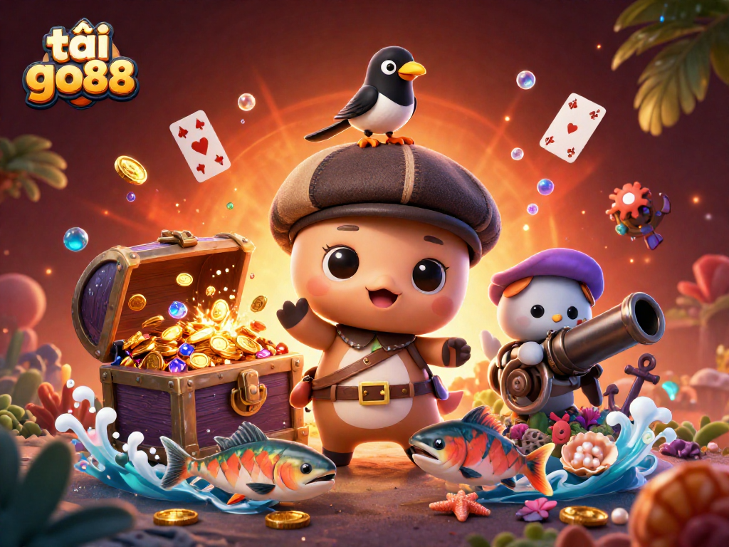 Join the fun with tải go88 as cute cartoon characters explore an underwater treasure scene.