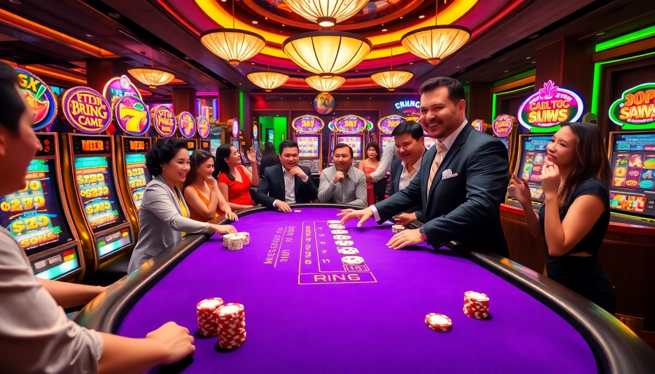 Experience the excitement of live gaming at https://rr88.black/, featuring a vibrant blackjack table and colorful slot machines.