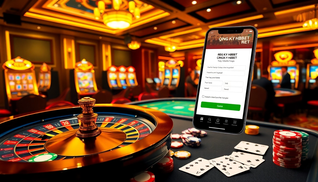 Experience the thrill of registering on ĐĂNG KÝ HBBET with vibrant casino visuals on screens, highlighting excitement.