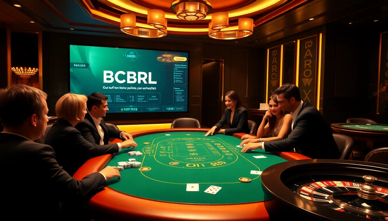Jugadores disfrutando de una intensa partida de póker en la plataforma BCBRL, con elementos de casino muy coloridos.