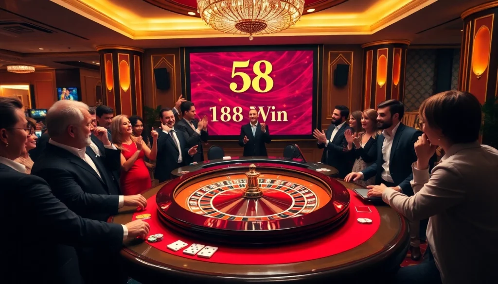 Experience the thrill of the 58 win as players celebrate at a luxurious casino table.