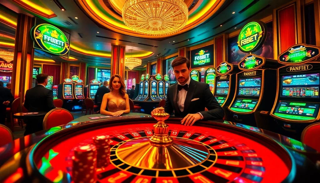 Experience the thrill of online gambling at F8BET with vibrant casino scenes and dynamic betting action.