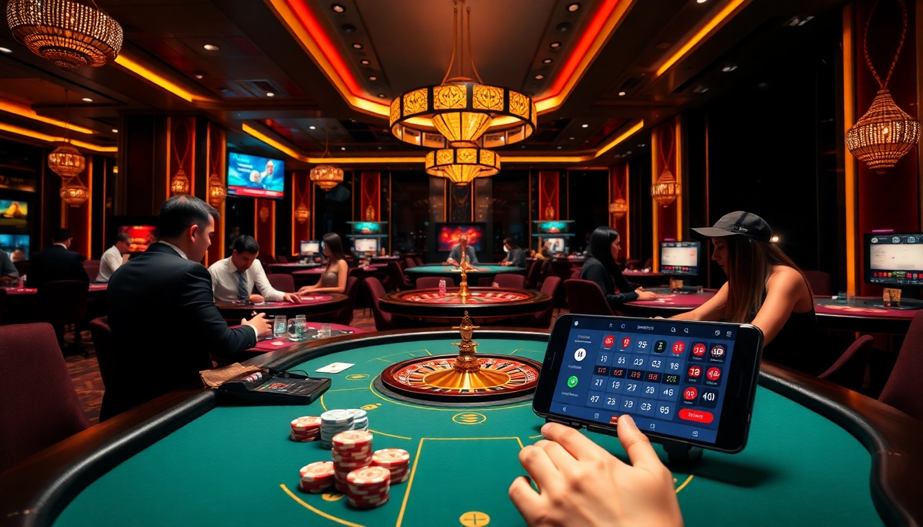 Engaging players at a poker table representing https://mm88.observer/ with vibrant casino elements and a professional atmosphere.