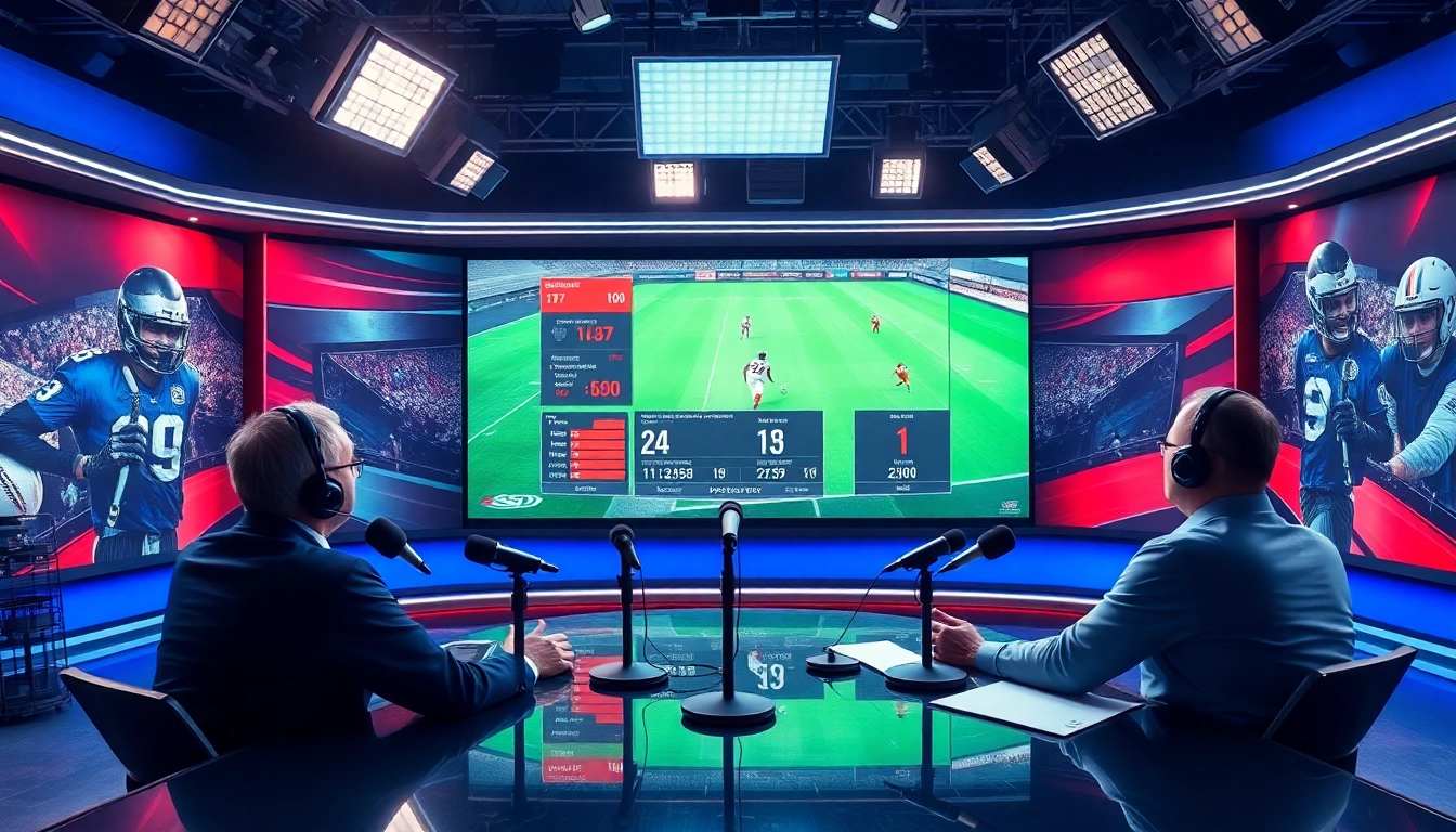 Engaging sports broadcasting scene with commentators and live analytics for Sports Broadcasting.
