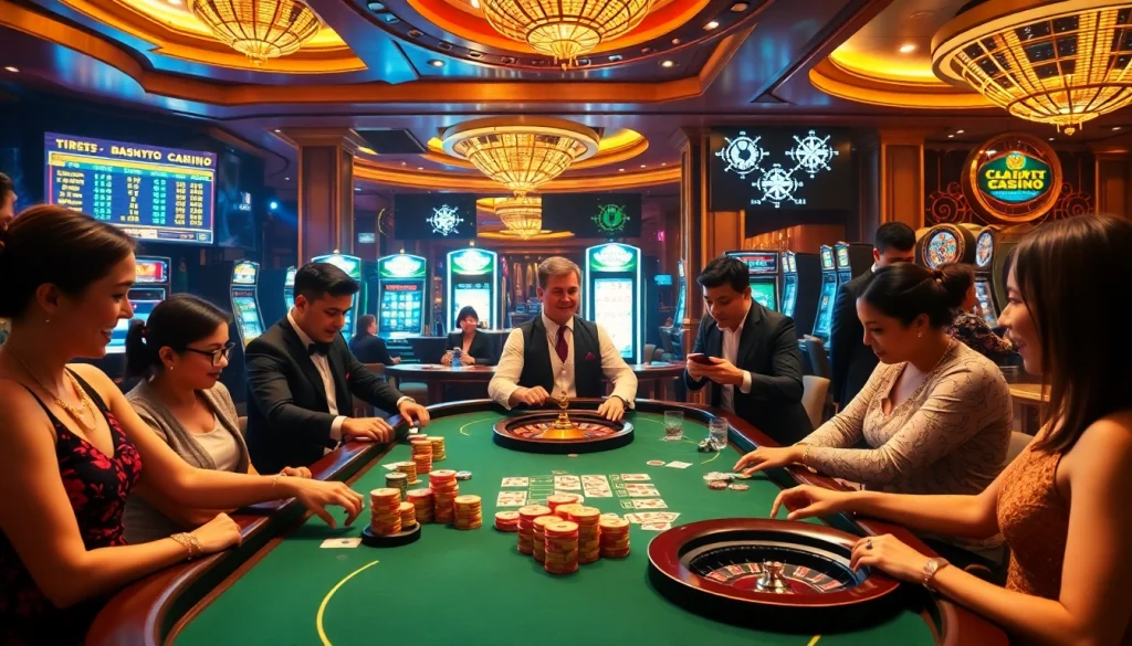 Exciting action at the best crypto casinos with players engaged in high-stakes poker and blackjack.