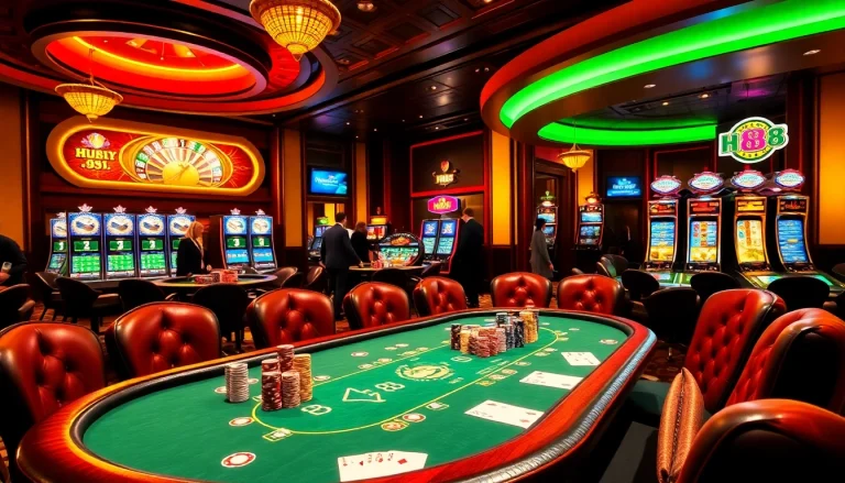Witness thrilling poker gameplay at Hb 88 casino, featuring vibrant chips and cards.