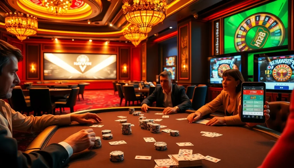 Experience app haywin features in a luxurious casino setting with poker and roulette.