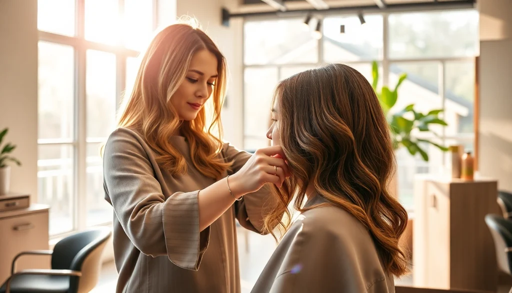 First-time client receiving a haircut with highlights at Omnia Salon, showcasing expert stylist techniques.