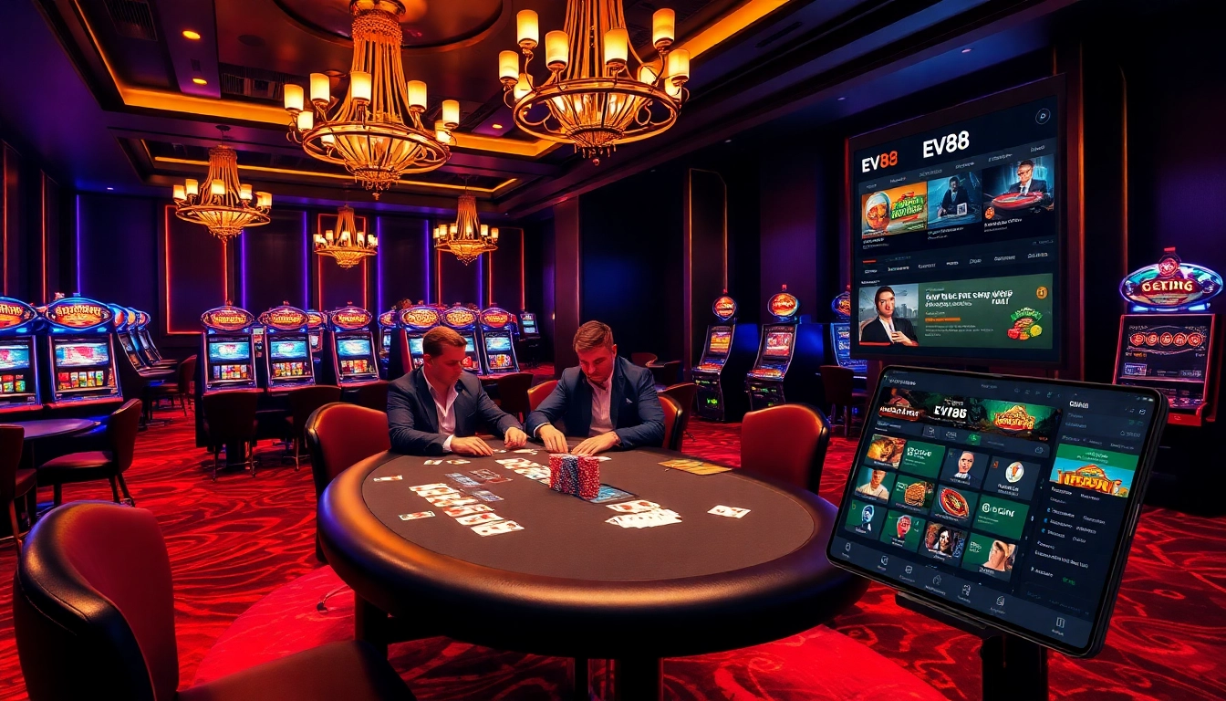 Experience the excitement at EV88 with vibrant poker gameplay and luxury casino ambiance.