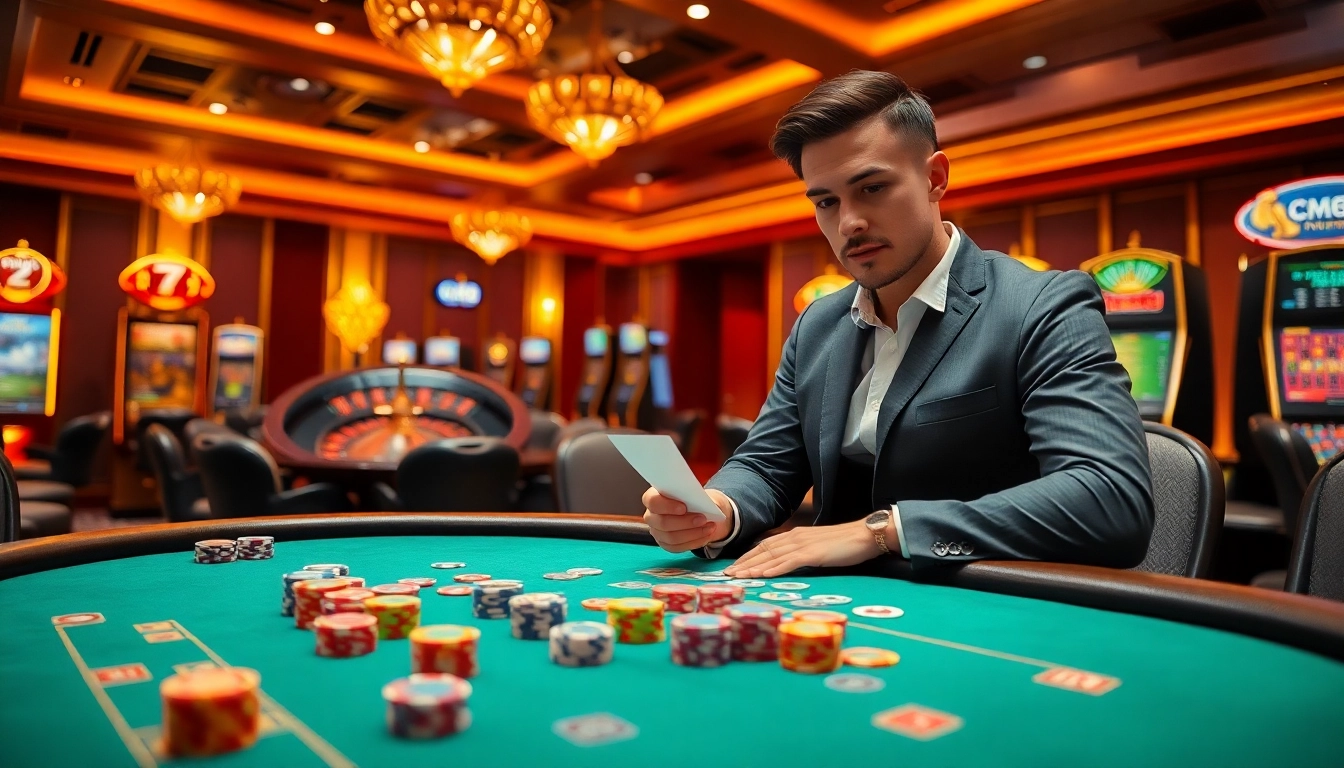 Engaging players at the poker table with high stakes at https://cm88.bio/, showcasing excitement and strategy.