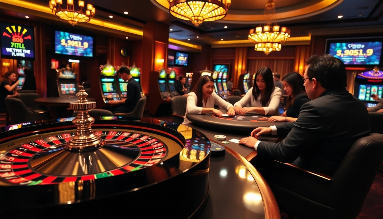 Dynamic poker game action at https://tapdoankjc.com/, showcasing excitement from players and vibrant casino atmosphere.