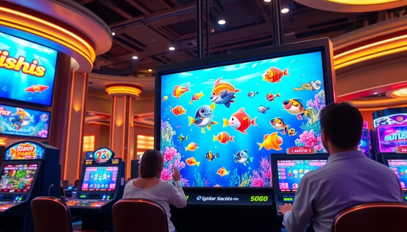 Bắn cá 98Win game interface showing colorful fish and players shooting in a dynamic casino environment.
