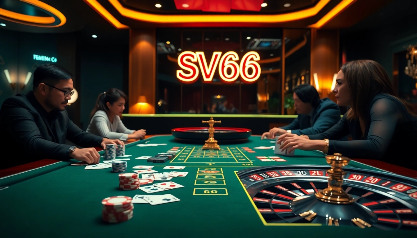 Experience the thrill of SV66 gaming with luxurious tables, winning cards, and vibrant atmosphere.