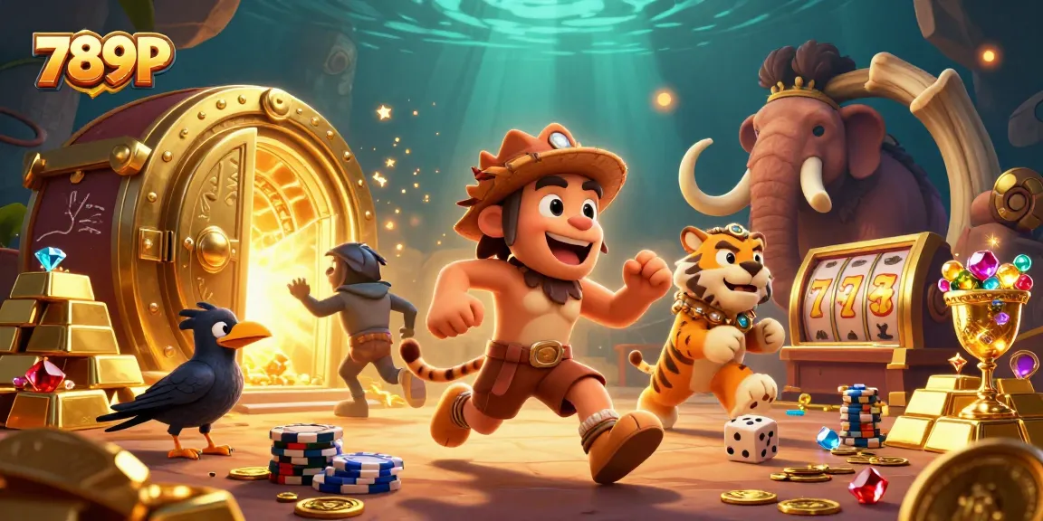 Win big with 789P at a prehistoric casino featuring caveman characters and vibrant game elements.