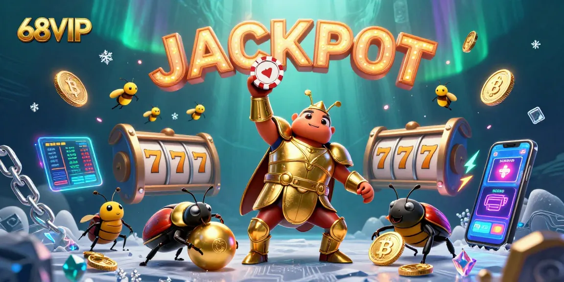 Engage with 68VIP's vibrant casino atmosphere featuring victorious characters amidst thrilling slot action.
