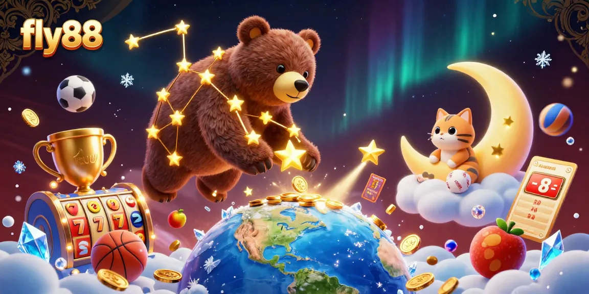 Experience thrilling slot gameplay with fly88, featuring golden stars and jackpot excitement in a vibrant 3D illustration.