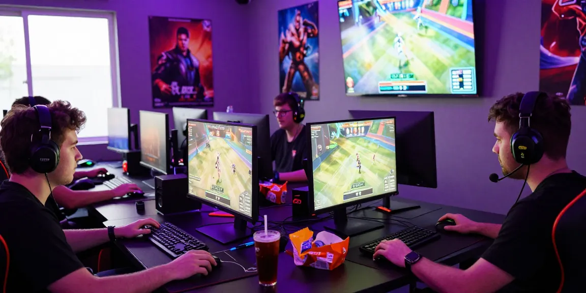 Interactive gaming scene showcasing players at their PCs at https://proplay88.uk.com/, with colorful lighting and engaging gameplay.