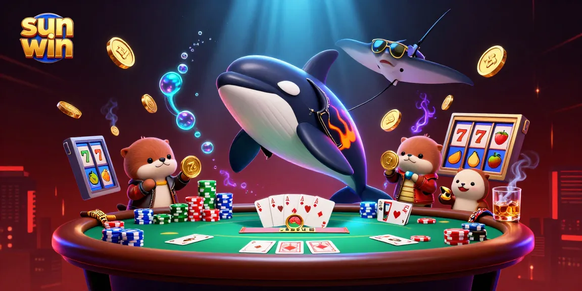 Engage with sun win at a vibrant casino scene featuring cartoon characters and dynamic gaming elements.