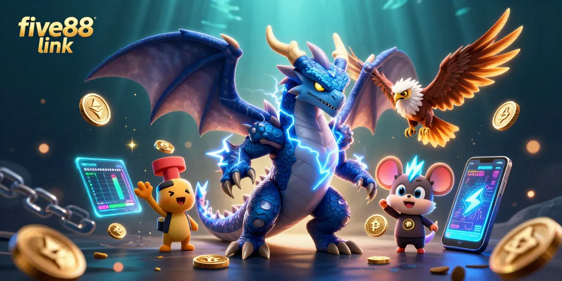 Experience the excitement of crypto gambling with the five88 link in this vibrant scene featuring iconic characters.