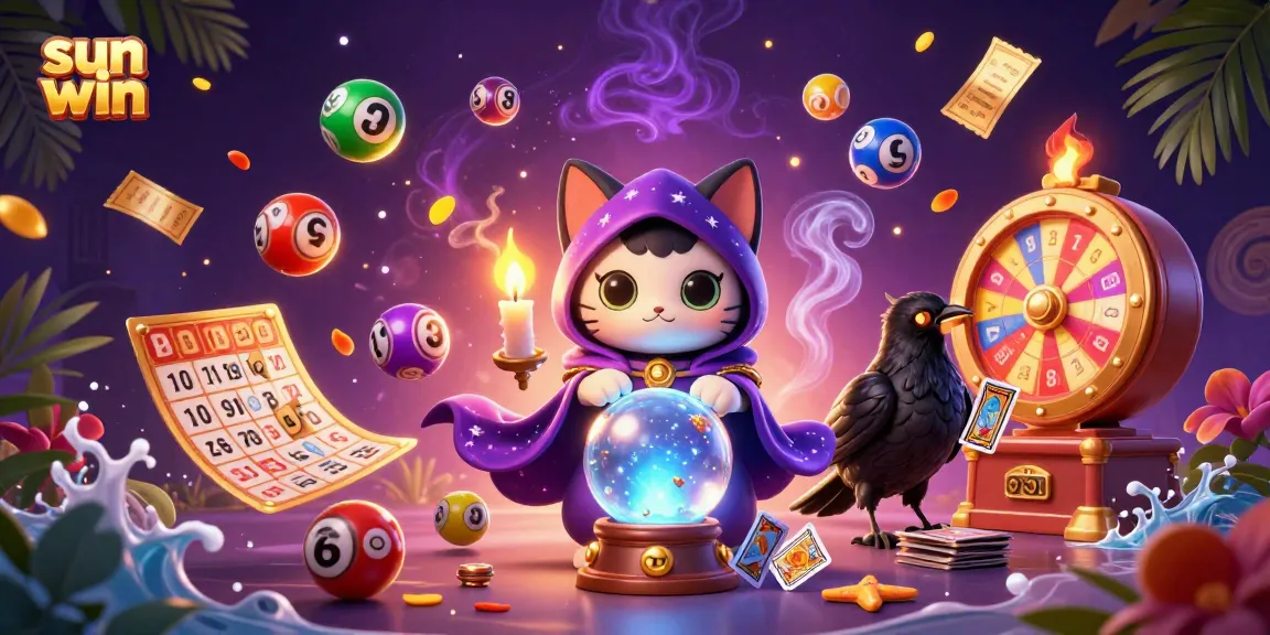 Experience the exciting world of sun win with vibrant lottery balls and mystical characters in action.